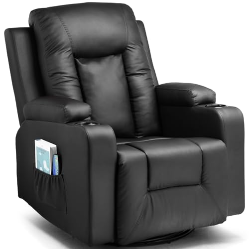 COMHOMA Leather Recliner Chair Modern Rocker with Heated Massage Ergonomic Lounge 360 Degree