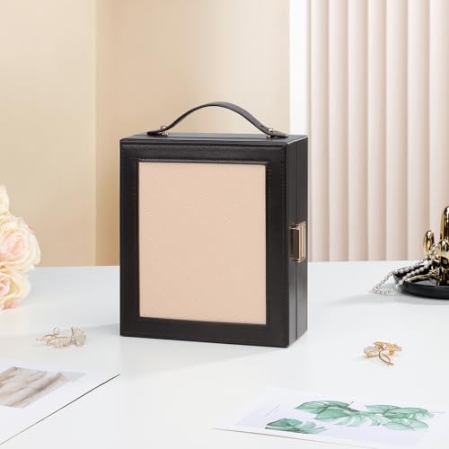 Étui à bijoux de voyage avec poignée chic et miroir, finition délicate gris vert thé - 2