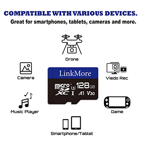 Linkmore 128Gb Micro Sdxc Card, A1, Uhs-I, U3, V30, Class 10 Compatible, Read Speed Up To 95 Mb/S,Write Speed Up To 50 Mb/S, Sd Adapter Included #TOP2