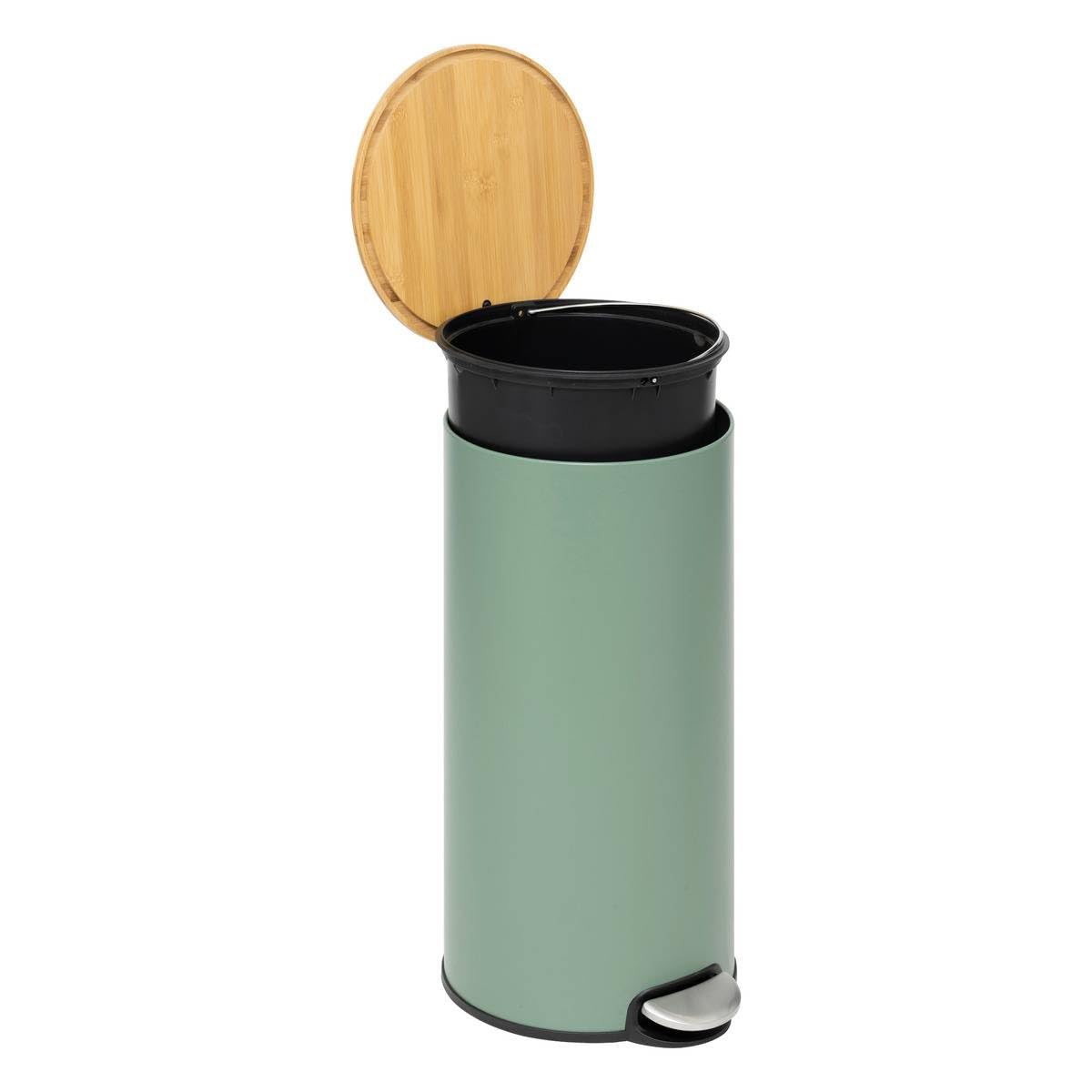 5five - Poubelle de Cuisine à Pédale Modern Color - Vert - 30 L - Couvercle Bambou, Seau Amovible, Fermeture Douce - Pour Maison, Bureau
