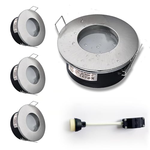 Sweier   Focos empotrables impermeables de níquel satinado GU10, IP65, LED para baño, no incluye bombilla, downlight redondos para techo de ducha, corte 68mm/2.68in, paquete de 4