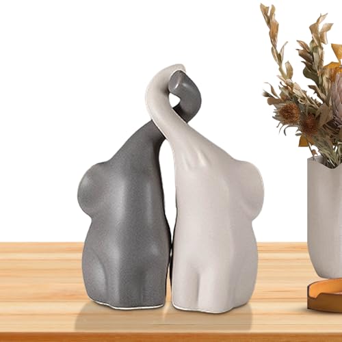 Statue di elefante in ceramica - 2 pezzi Amorevole coppia di elefanti in beige e grigio | Decorazioni per la casa scultura di glaze elefante | Moderna scultura in ceramica per l'aggiunta di un tocco d