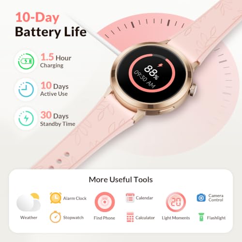 FANY Luna Smart Watch for Women, 1.1" AMOLED Small Fitness Round Smartwatch | Long Battery Life, 24/7 Activity Tracker, Heart Rate/Sleep/Cycle Monitor, Message Notifications, Slide-Lock, 200 Watch Faces - image 9