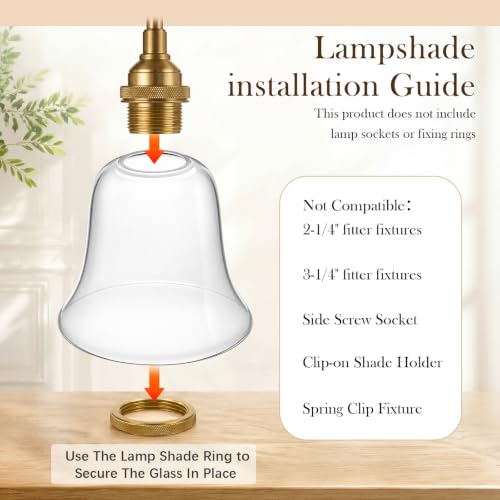 Image of Teenyyou 6 Pcs Clear Bell Shaped Glass Lamp Shade Replacement | Globe Ceiling Fan Light Cover with 1-5 /8'' (42mm) Fitter for Chandelier Wall Sconce Pendant Light Bathroom Vanity Fixture