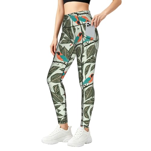 Leggings tropicales para mujer con bolsillos prácticos para fitness