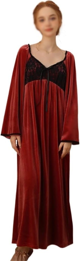 JSEIAJB Winter Golden Velvet Nightwear Long Sleeved Women's Long Skirt Home Clothes Nightwear(Large)