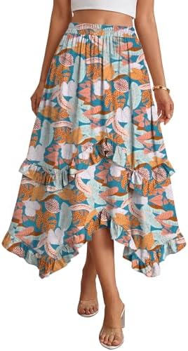 KIFOVEN Women’s Summer Boho Skirt Tiered Ruffle Flowy A-Line Swin...