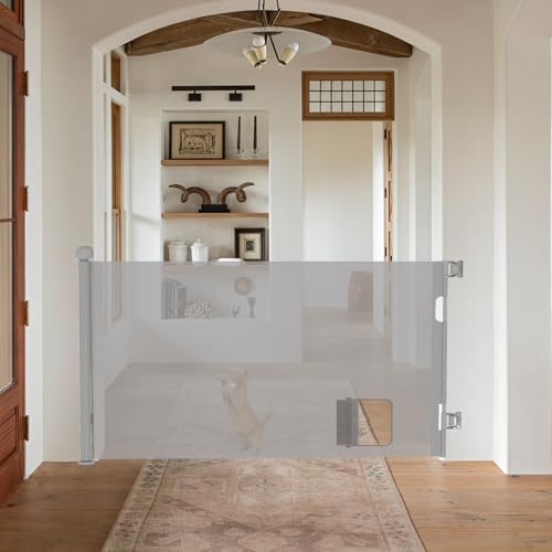 homewell 150cm Treppenschutzgitter Ausziehbare für Babys, Türschutzgitter mit Katzenklappe, Türschutz für Treppen/Türen/Innen & Außen, Einhändig Bedienbar