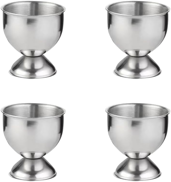 GSHLLO 4 Pcs Stainless Steel Egg Cups Small Egg Cup Holders Egg Holder Trays Silver Display Egg Stand Kitchen Gadgets Tools