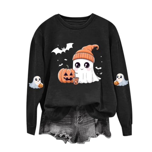 Halloween Sweatshirts for Women Cute Ghost Graphic Crewneck Pullover Spooky Season Sweatshirt Fall Casual Tops - image 4