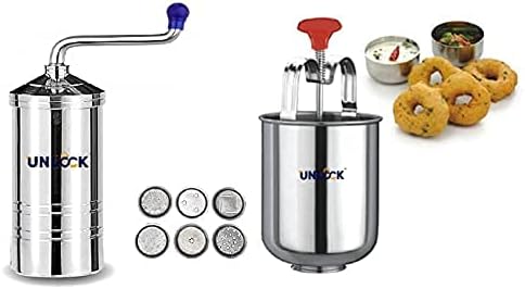 UNLOCK® New Chakli Maker Idiyappam Press with 6 Jali & Stainless Steel Meduvada Maker with Stand, Mendu Vada Machine,Vada Maker