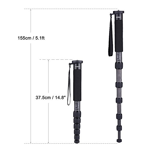 Andoer C-555 155cm / 5.1ft Cam¨¦ra Monopod Unipod en Fibre de Carbone Stick 6-Section avec Sac de Transport Max. Chargez 10kg / 22Lbs pour Nikon for Canon Sony A7 Pentax Cam¨¦Scope Video Studio - Image 5