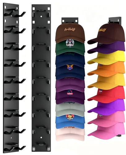 2er Set Hut-Organizer für Baseballkappen - Wandmontierte Kappen-Aufbewahrung Schwarzer Klebehaken Multifunktionaler Halter für 20 Hüte Platzsparendes Mehrschicht-Design für Tür und Kleiderschrank