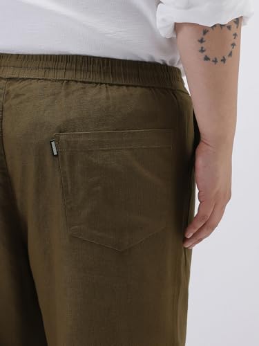Image of Urbano Plus Men's Loose Fit Solid Linen Blend Trousers Non-Stretchable