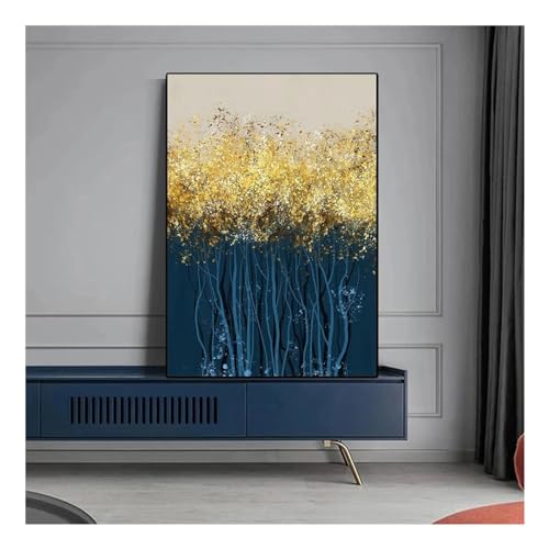 Toile d'arbres bleus abstraite moderne décoration murale de salon maison 20x35cm