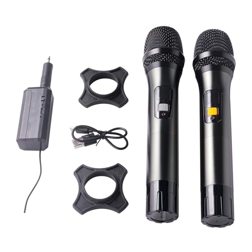 Warmiehomy 2 Wireless Microphones, UHF Dual Cordless Metal Dynamic Mic System, Karaoke Microphone with Rechargeable Receiver, Karaoke Mic for Singing Speech Church Party Home KTV DJ Wedding