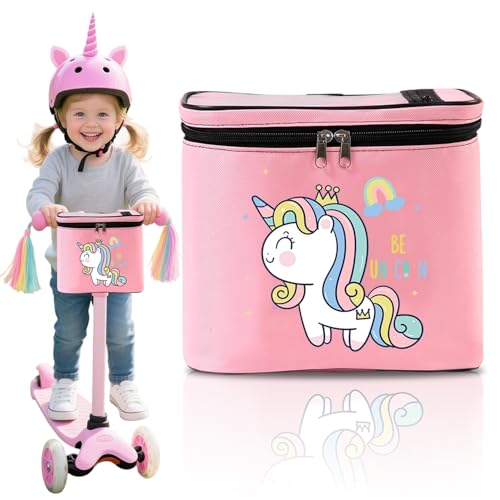 Bolsa de Manillar para Niños, Unicornio Cesta Bicicleta Delantera, Impermeable Accesorios de Triciclos Cesta Equilibrio Niña para Patinetes, Bicicletas de Equilibrio, Triciclos