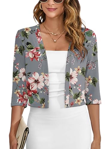 Image of Heymoments Women's Thin Shrugs 3 /4 Sleeve Lightweight Cropped Sweaters Open Front Cardigan for Dress
