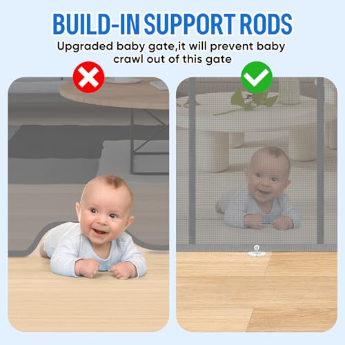34X120” Extra Wide Safety Retractable Baby Gate, Extra Wide Safety Kids or Pets Gate, 34” Tall, Extends to 100” Extra Wide, Built-in Reinforce Strip Mesh Safety Dog Gate for Stairs (34”X120”, Black) by MYPIN - Image 4