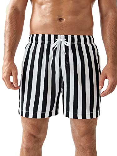 OYOANGLE Men's Striped Swim Trunks Quick Dry Beach Board Shorts Swimwear