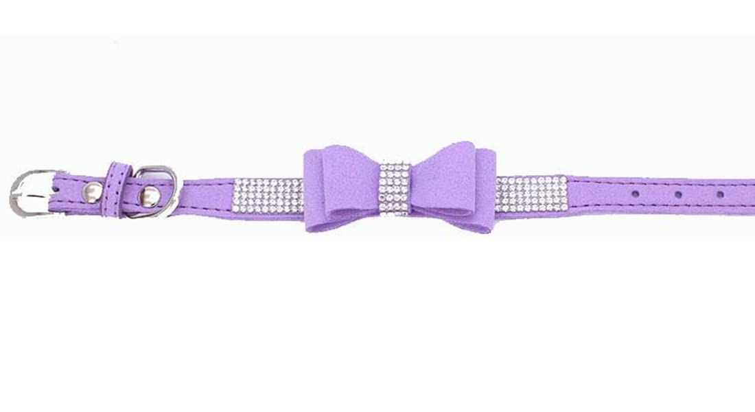 HALFSUMO Dog Collar for Dogs with Rhinestone Cute Dog Collar with Rhinestone Bow for Small and Medium Dogs Purple S - Image 2
