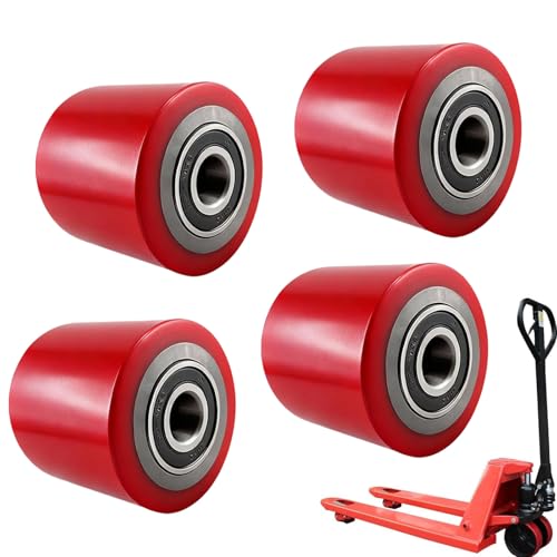 4 Stück Hubwagenrollen Polyurethan 80 x 70mm, Achse 20mm Hubwagenräder mit Kugellager Belastung 750kg Hubwagen Rollen Räder Rollen Industrielle Ersatzteile für Hubwagen Transportwagen