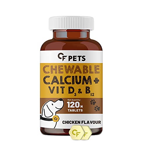 CF Pets Chewable Calcium Tablet – Calcium for Dogs Supplement with Vitamin D3, B12, Magnesium & Zinc | Chicken Flavour – 120 Tablets