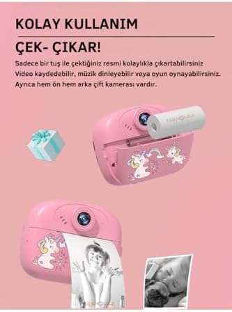 Dijital Fotoğraf Makinesi Çift Kameralı Çocuk Çek Çıkar Anlık Baskılı Termal Yazıcı Video Oyun Müzik - Görsel 3