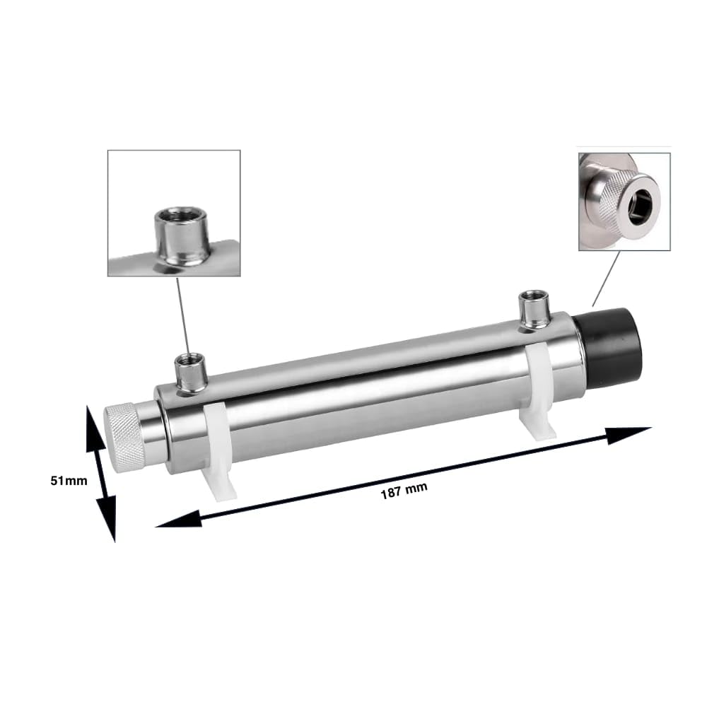 Sterilizzatore UV Acqua Completo Antibatterico con Lampada 4 watt 1 lt/min per Impianti di Filtrazione e Osmosi Inversa