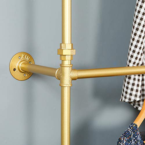 Mdepyco Modern Simple Industrial Pipe Double Hanging Rods Clothing Rack,Retail Display Wall Mounted Storage Clothes Hanging Shelf,2 Tier Wood Garment Rack (One Shelves,Gold , 47.2" L) #TOP3