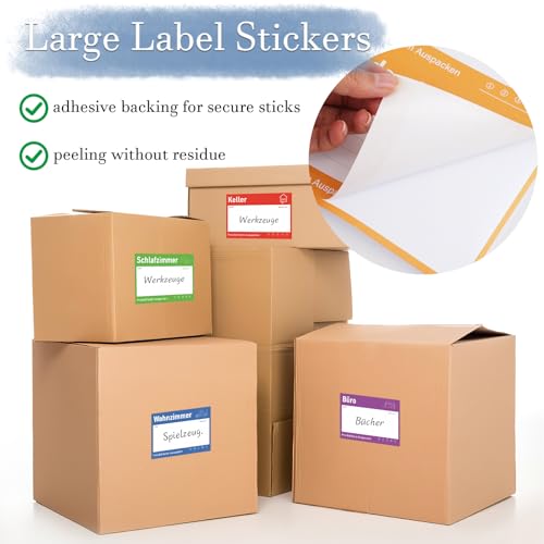 Umzugsetiketten, 80 Stück 14.8x10.5cm Umzugsaufkleber zum Beschriften, Große Farbige Klebeetiketten Moving, Selbstklebend Sticker für Umzugskartons, 8 Farben Etiketten & Aufkleber