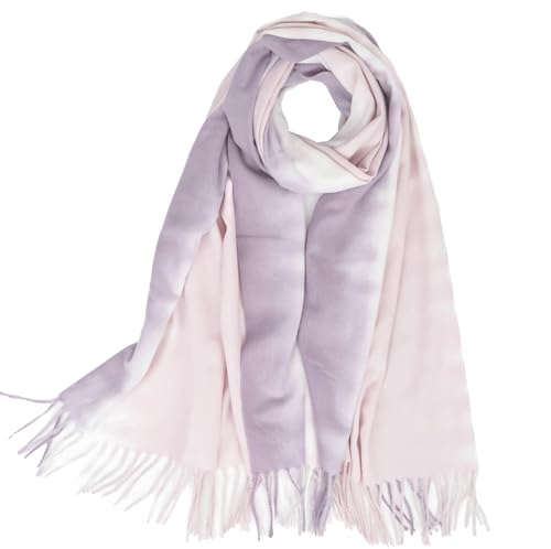 Gradient-Scarf for Women, Winter-Fall Soft-Warm Faux-Cashmere Shawl Wrap Lightweight Scarves with Tassels(26" x 71")3