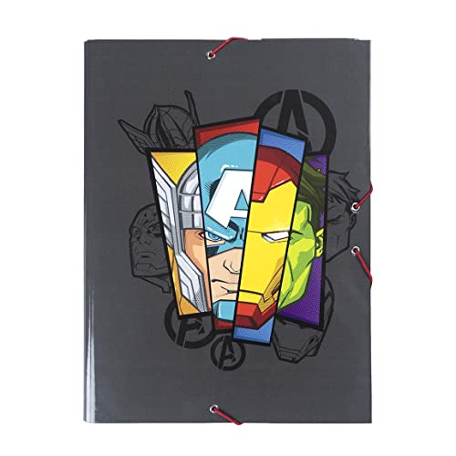 CERDÁ LIFE's LITTLE MOMENTS - Carpeta Escolar Niño de The Avengers con 3 Solapas Flexibles, Cierre con Gomas Elásticas y Tapa Dura Idónea para Documentos A4 - Licencia Oficial Marvel, 270000247