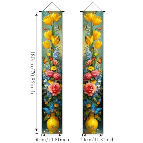Image of Nuxovilar Floral Butterfly Tulip Rose Door Banner Polyester 70x12 In