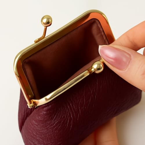 Coin Purse Kiss Lock Coin Purse for Women-Vintage Change Purse Cute Coin Holder (Dark Red)4