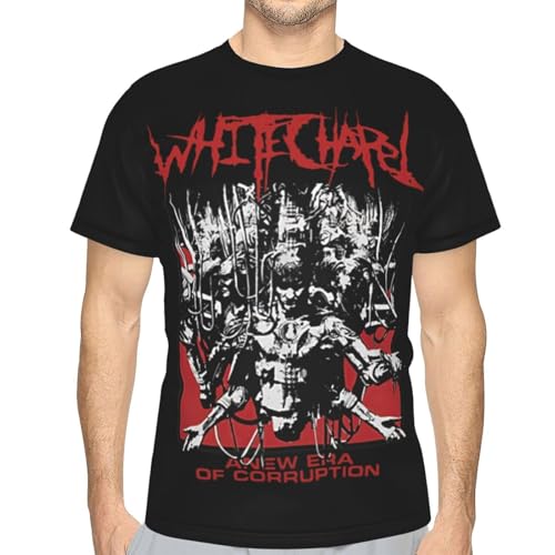 Whitechapels Man's T Shirt Polyester Short Sleeve Printed Shirts O-Neck Classic Tee Tops X-Large Black