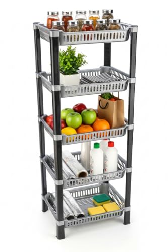 Image of U-Max Multi Tire Kitchen Storage Rack, Plastic Utility Shelf Organiser, Space Saving Storage Solution, Revolving Vegetable Rack (Silver, 5)