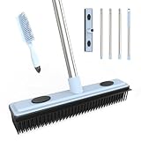 Rubber Broom Carpet Rake for Pet Hair Removal, Dog Hair Broom with 59' Adjustable Handle, Push Broom with Squeegee for Carpet, Hardwood Floor, Tile, Includes 1 Pet Hair Brush
