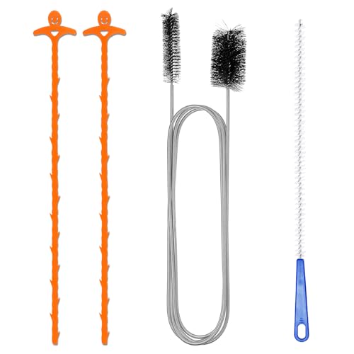 Drain Unblocker Cleaner Brush Tool - 4PCS Shower Drain Unblocker Double Ended Nylon Pipe Cleaner Brush Toilet Unblocker for Bathroom Toilet Kitchen Plug Hole Reusable Rods