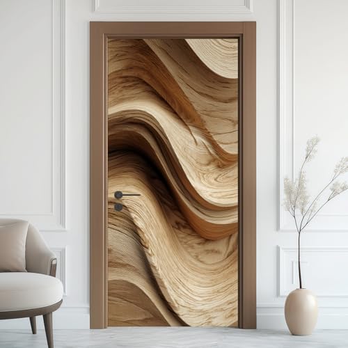 Art Relief Effet 3D Sticker Porte, Grain De Bois Porte en Bois Papier Autocollant Porte Mural Décoration, Texture Rétro Stickers Muraux Amovible PVC 77x200...