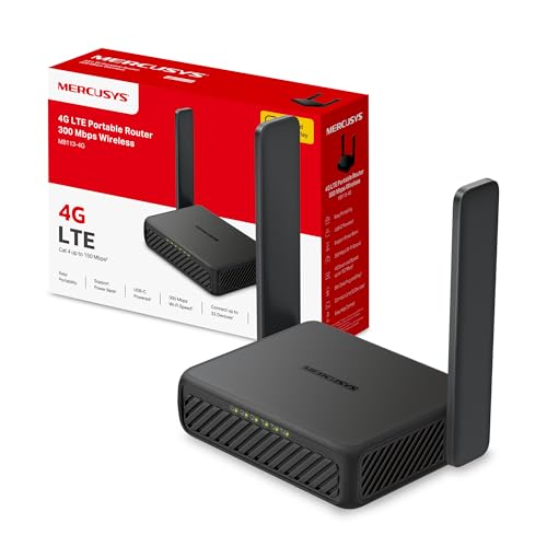 Image of MERCUSYS MB113-4G LTE Travel Router with SIM Card Slot, Portable WiFi Router with Foldable Antennas, VPN Server Pocket MiFi Hotspot, USB-C Powered Wireless Router for Vacation, Remote Work, 32 Devices