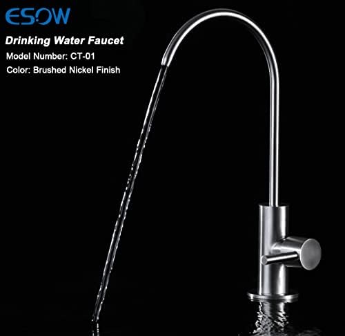 ESOW Water Filter Tap, 100% Lead-Free Drinking Water Filter Kitchen Tap, Fits Most Reverse Osmosis Units or Water Filtration System in Non-Air Gap, Stainless Steel 304 Body Brushed Nickel Finish
