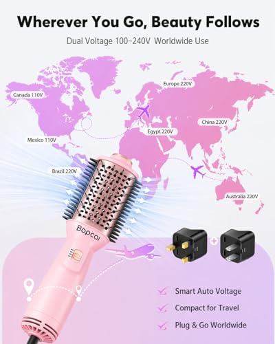 Image of Travel Hair Dryer Brush, Dual Voltage 100V-240V Blow Dryer Brush