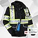 JKSafety 10 Pockets Hi-Vis Waterproof 3M Reflective Winter Bomber Jacket | Black Color | Secured Tablet Pocket | Detachable Hood and Retractable ID Pocket | ANSI Compliant (118-Black, Large)