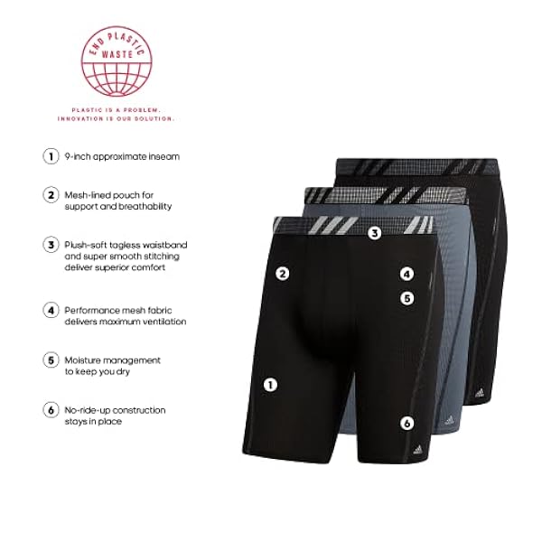 adidas Calzoncillos bóxer largos de malla para hombre (paquete de 3)