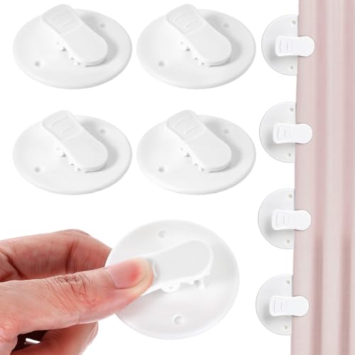 4 Stück Schutz-Spritzschutz-Clips, Winddichte Schutz Clips, Selbstklebend Duschvorhang Clips, Duschvorhang Halterung, Vorhang Clip, Badezimmer Vorhang Klammern für Dusche Hängend Camper Heimdeko(Weiß)