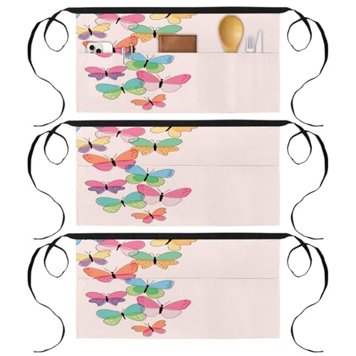 Demi-tablier de cuisine à motif papillons pour pâtisserie et bistro