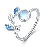 ConBo Olive Leaf Open Ring Moonstone Leaf Adjustable Ring s925 Sterling Silver Women's Rings Jewelry