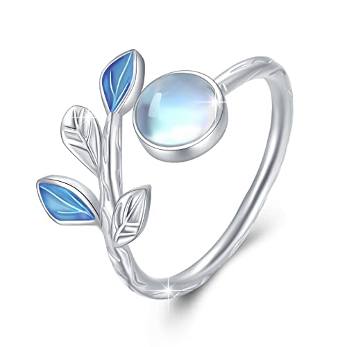 Conbo Olive Leaf Open Ring Moonstone Leaf Adjustable Ring S925 Sterling Silver Women's Rings Jewelry Gifts For Women Girls Wife Girlfriend Birthday #TOP1