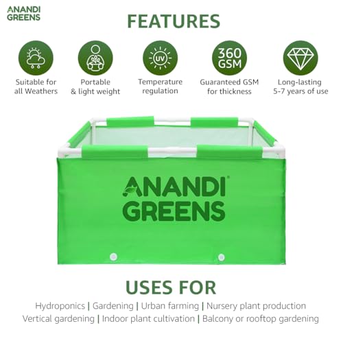 Image of Anandi Green's HDPE UV Protected 360 GSM Green Color Rectangular Plants Grow Bags Suitable for VegetableTerrace Gardening with PVC Pipe Support Pack of 1 (3X2X1.5 FIT)